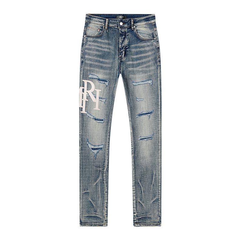 AMIRI Light Blue Distressed Letter Graphic Jeans
