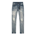 AMIRI Light Blue Distressed Letter Applique Jeans