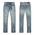 AMIRI Turquoise Embroidered Light Blue Jeans