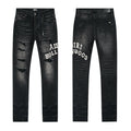 AMIRI Hollywood Lettering Distressed Jeans in Black