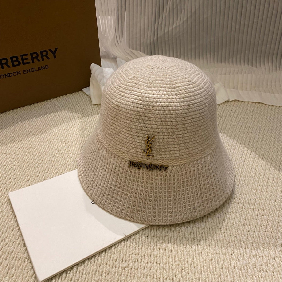 YSL Gold Logo Knitted Bucket Hat